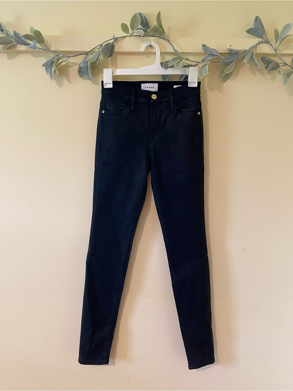 FRAME Coated Black Skinny Jeans
